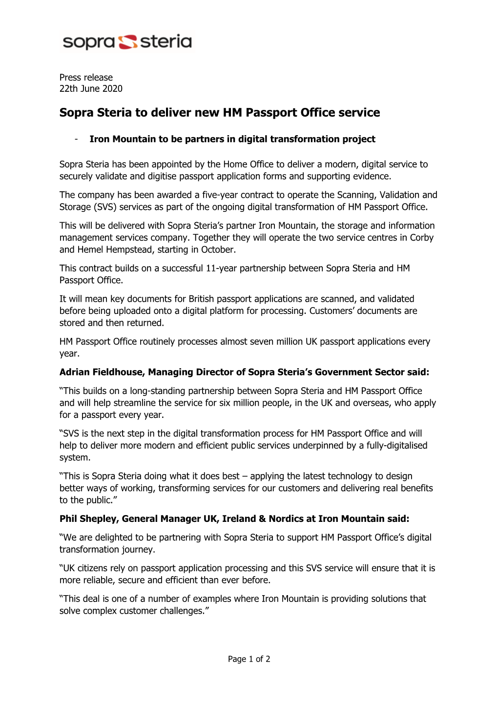 Sopra Steria to Deliver New HM Passport Office Service