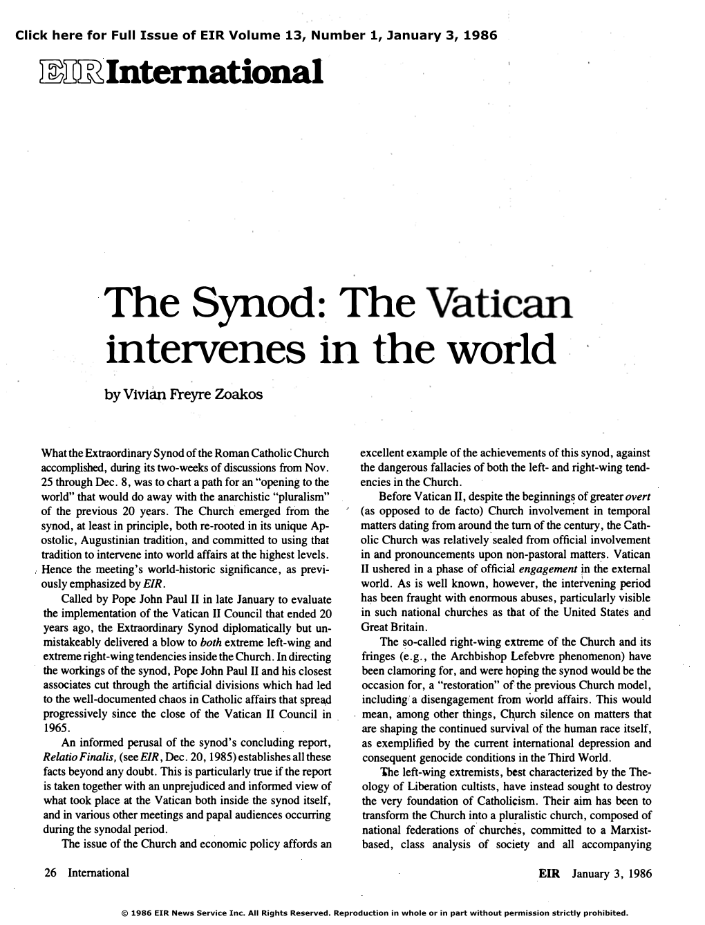 The Synod: the Vatican Intervenes in the World