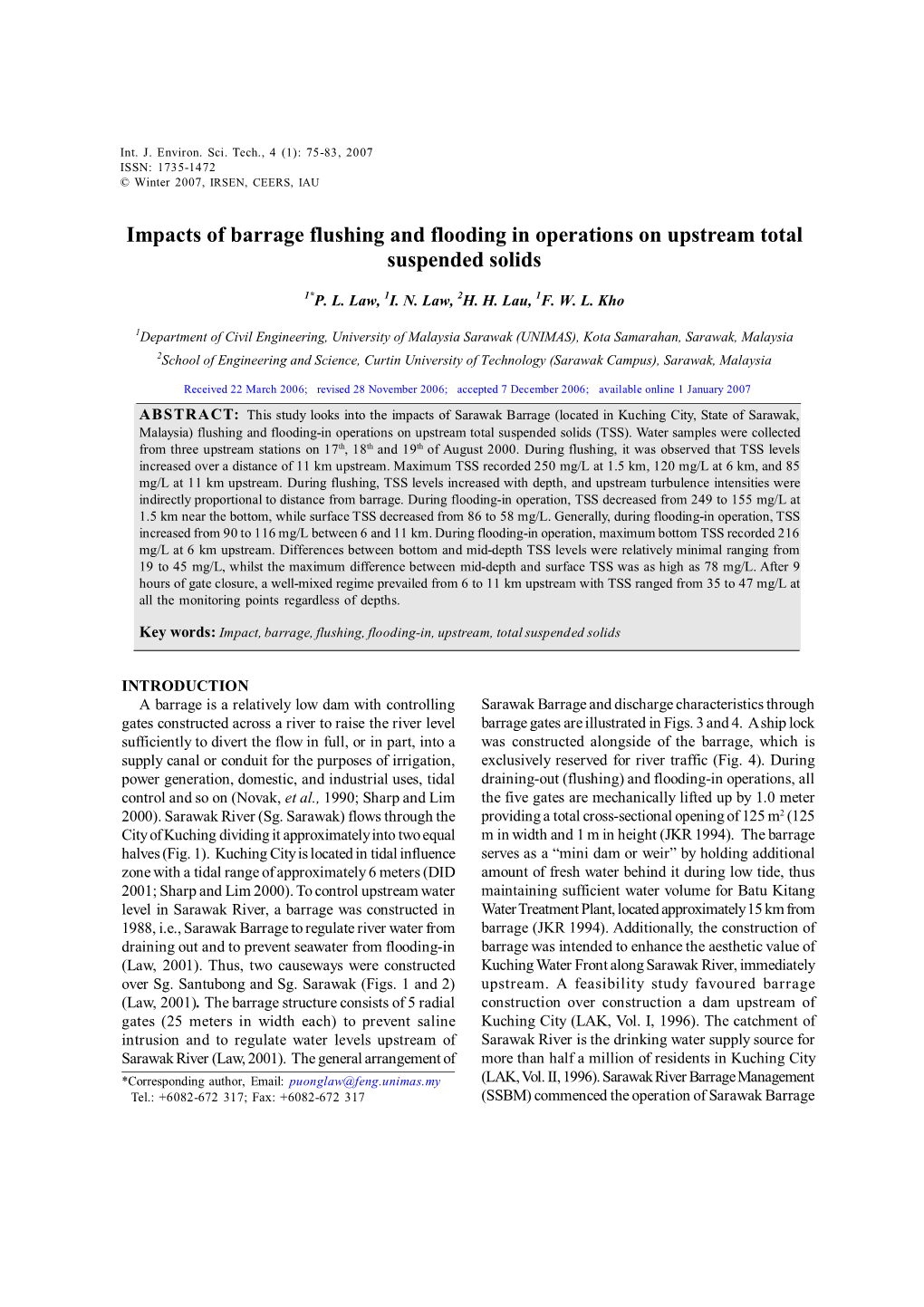 Impacts of Barrage Flushing and Flooding in Operations on Upstream Total Suspended Solids
