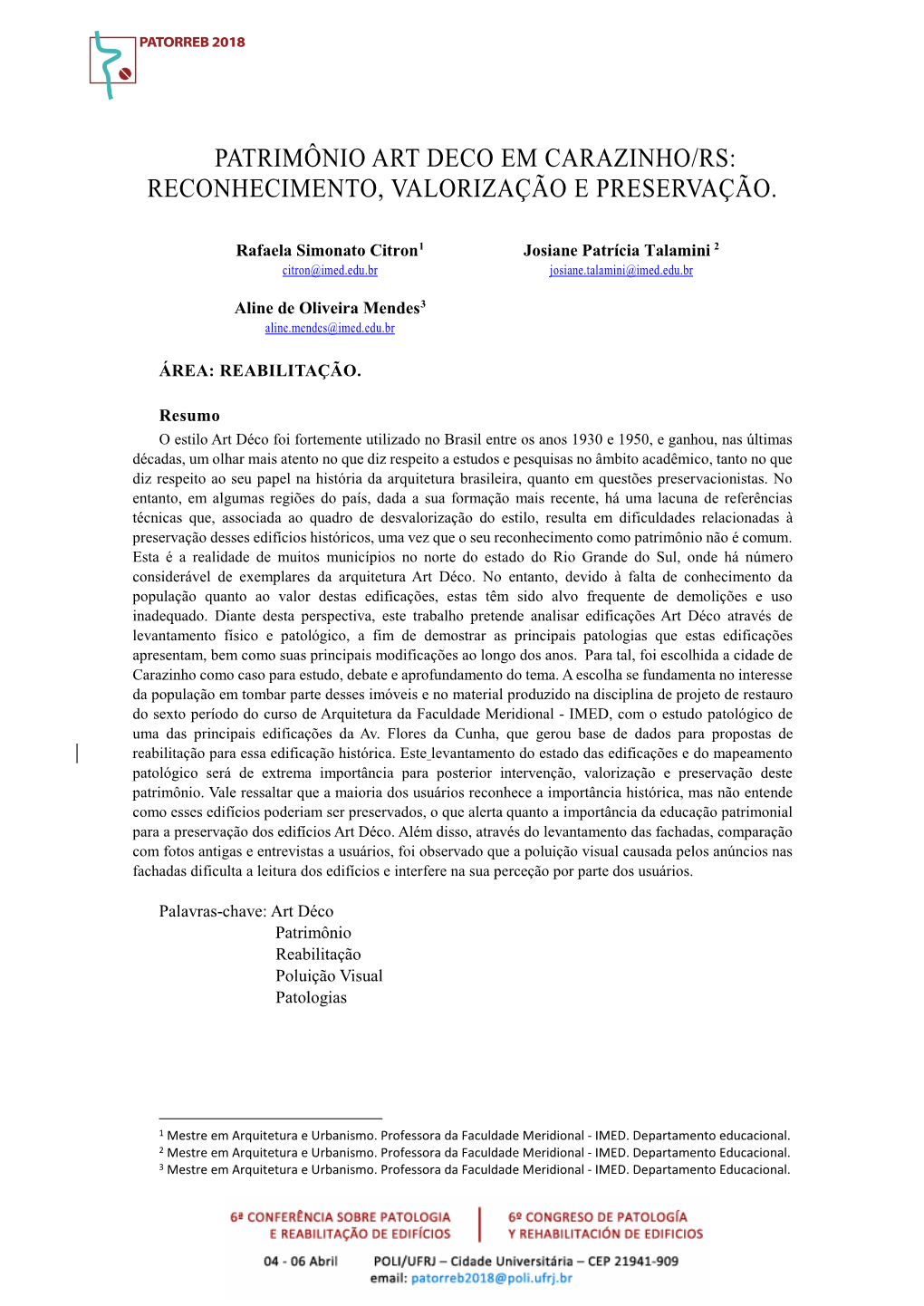 Patrimônio Art Deco Em Carazinho/Rs: Reconhecimento, Valorização E Preservação