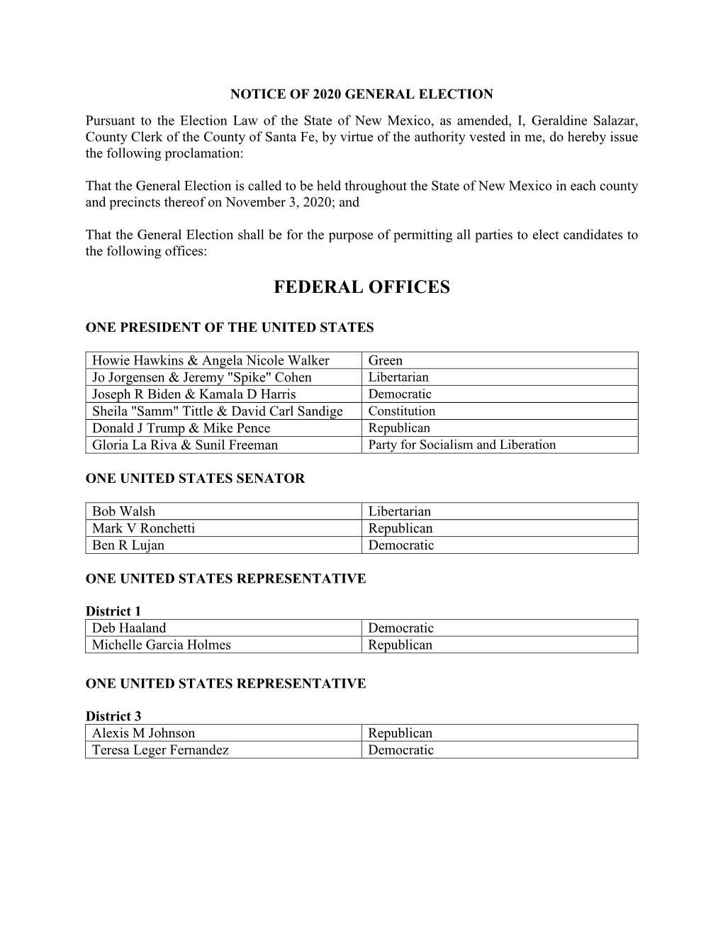 Notice of 2020 General Election