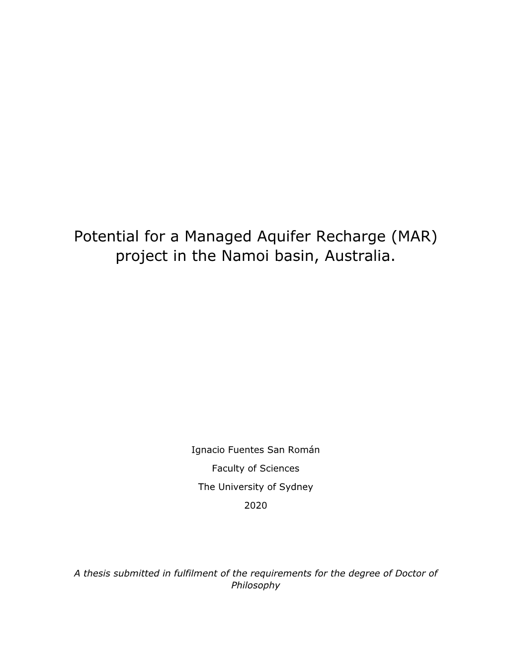 Potential for a Managed Aquifer Recharge (MAR) Project in the Namoi Basin, Australia