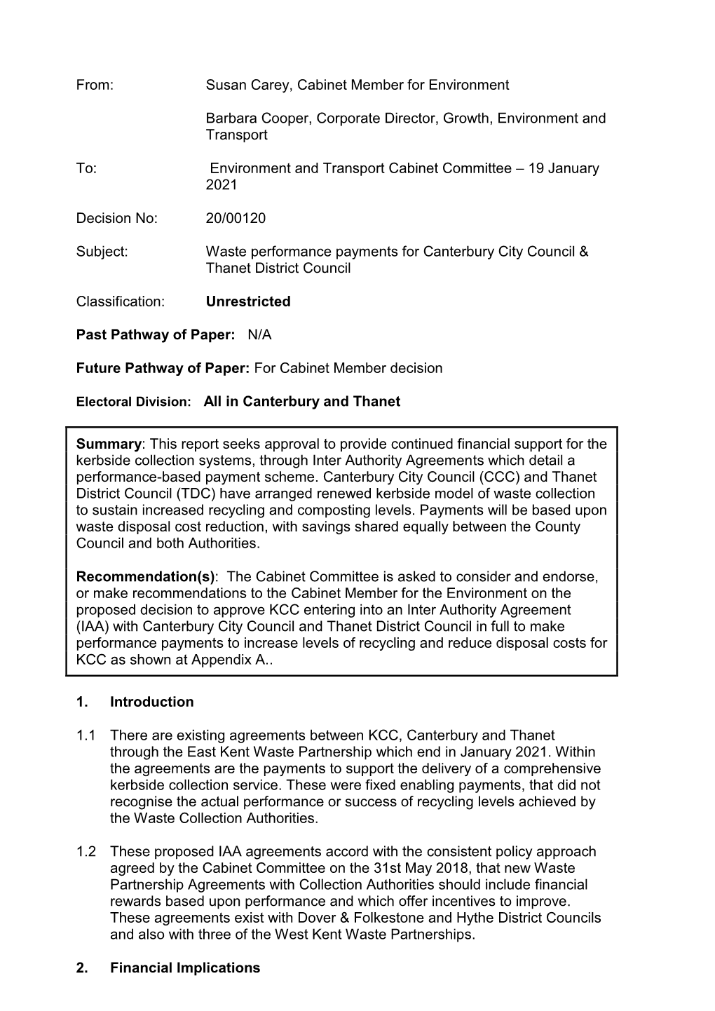 Waste Performance Payments for Canterbury City Council & Thanet