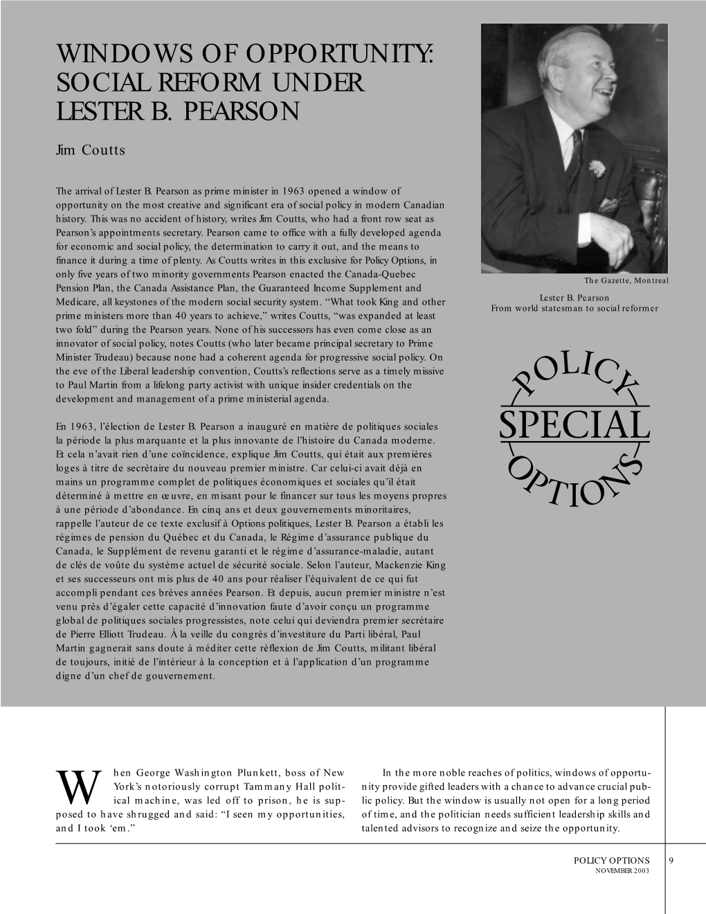 Windows of Opportunity: Social Reform Under Lester B. Pearson