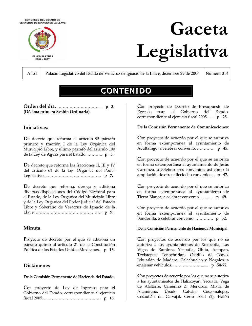 Gaceta Legislativa 2 Miércoles 29 De Diciembre De 2004