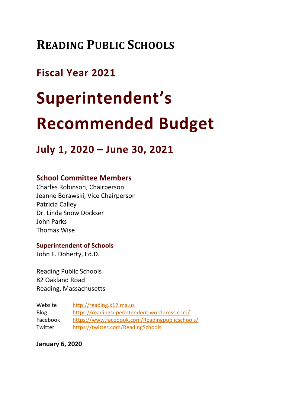 Superintendent's Recommended Budget