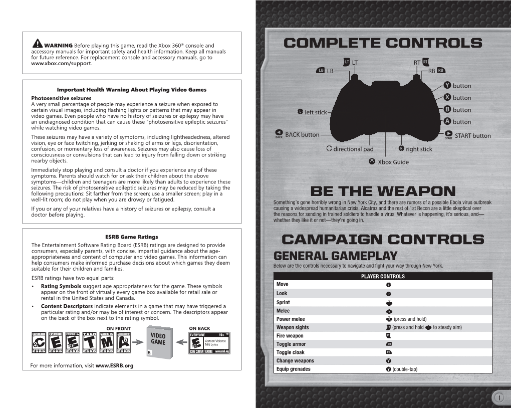 Complete Controls Be the Weapon Campaign Controls