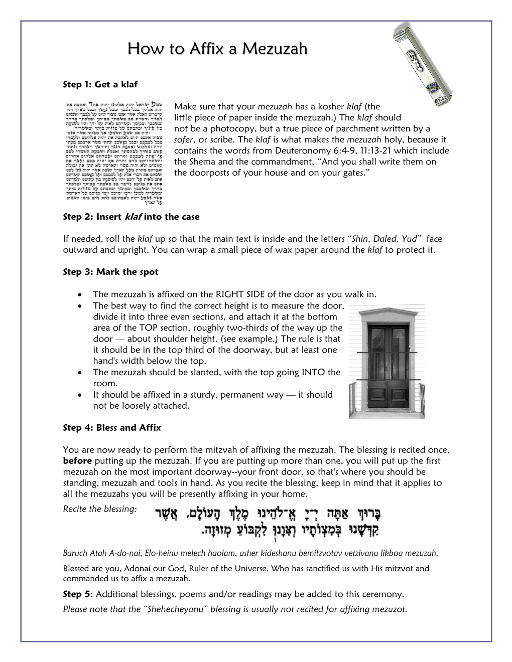 How to Affix a Mezuzah (Downloadable PDF)