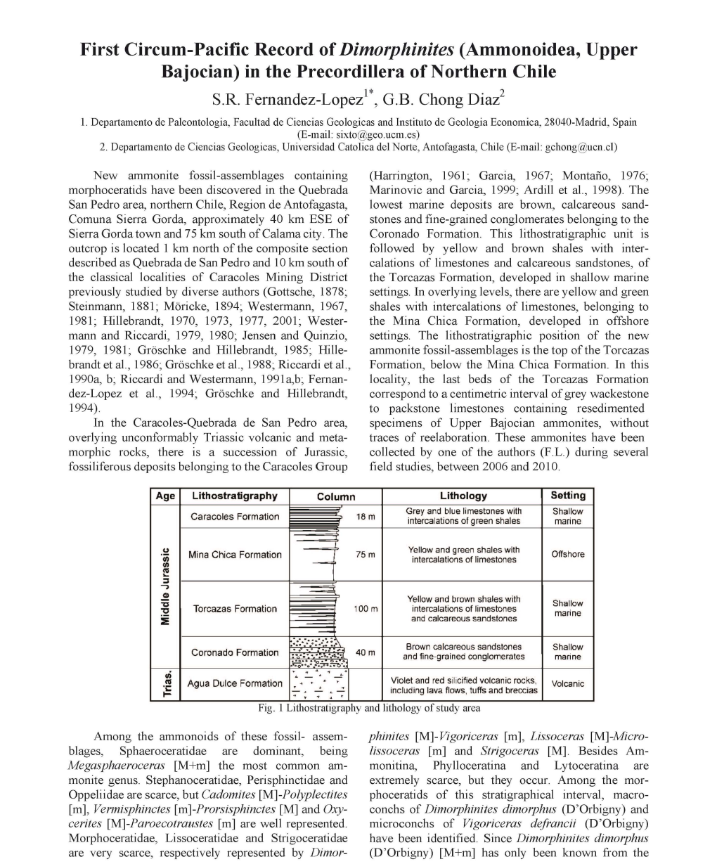 First Circum-Pacific Record of Dimorphinites (Ammonoidea, Upper Bajocian) in the Precordillera of Northern Chile S.R