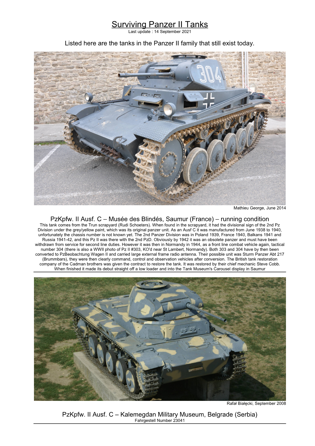 Surviving Panzer II Tanks Last Update : 14 September 2021