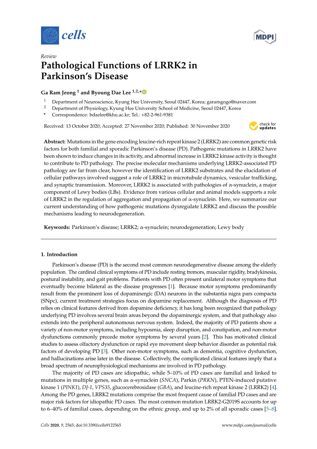 Pathological Functions of LRRK2 in Parkinson's Disease