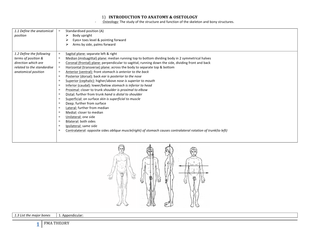 1 Fma Theory 1) Introduction to Anatomy & Osetology