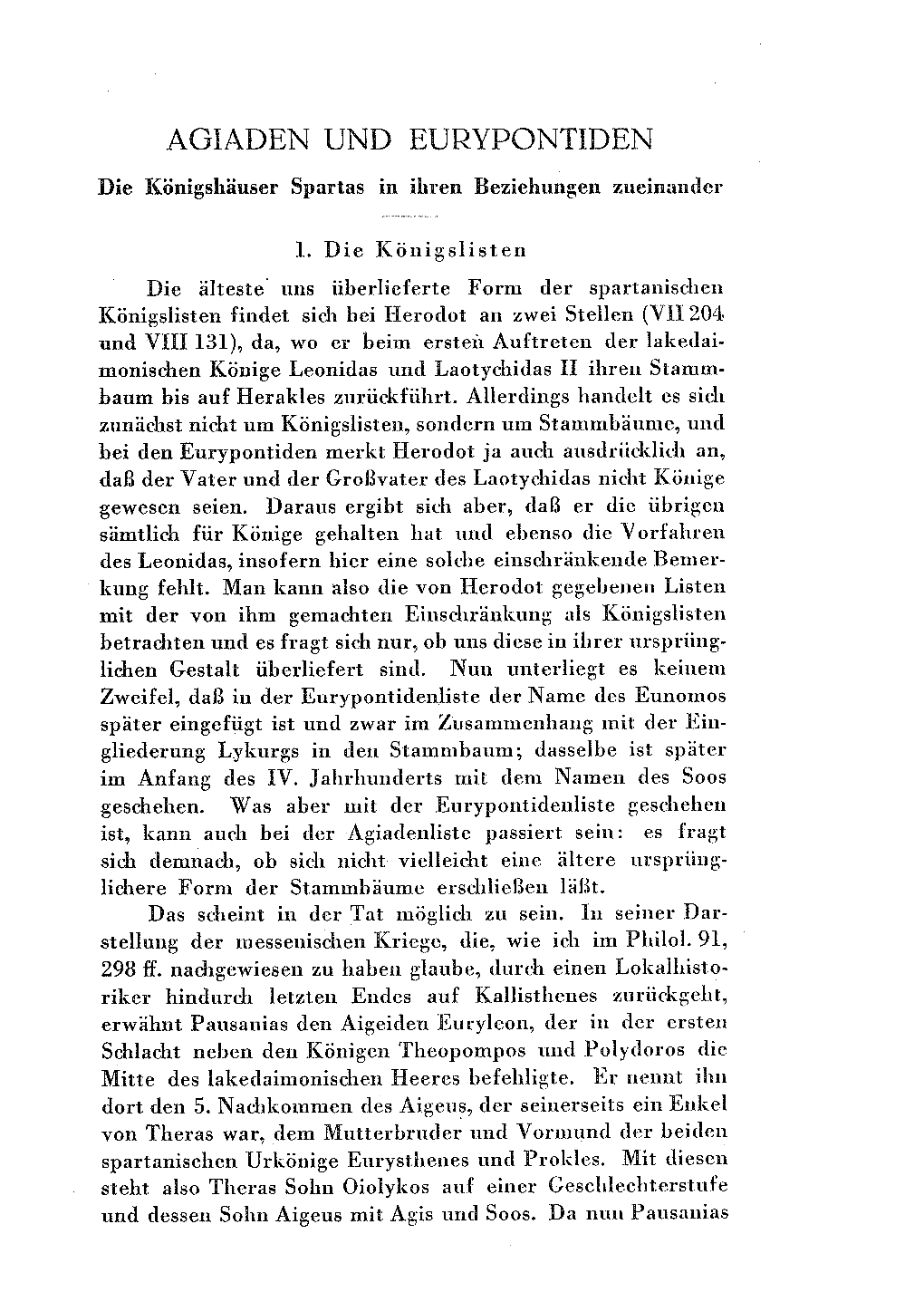 AGIADEN UND EURYPONTIDEN Die Königshäuser Spartas in Ihren Beziehungen Zueinander