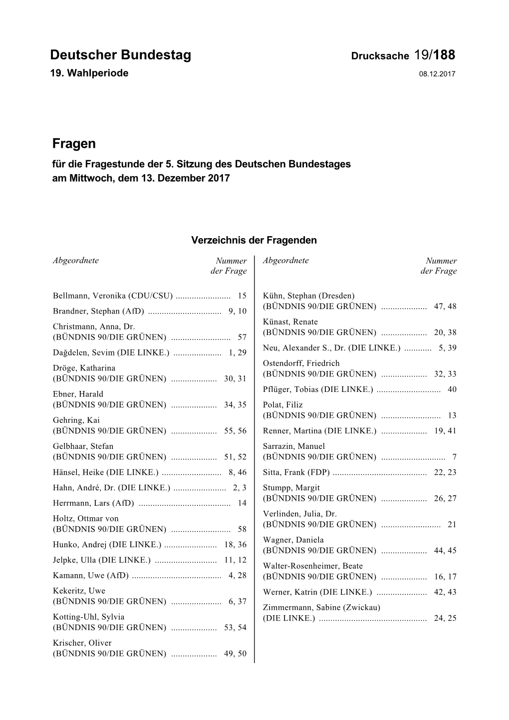 Drucksache 19/188 19