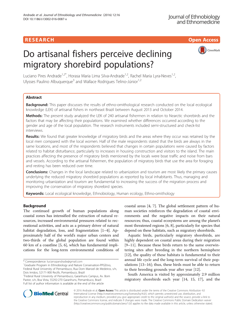 Do Artisanal Fishers Perceive Declining Migratory Shorebird Populations?