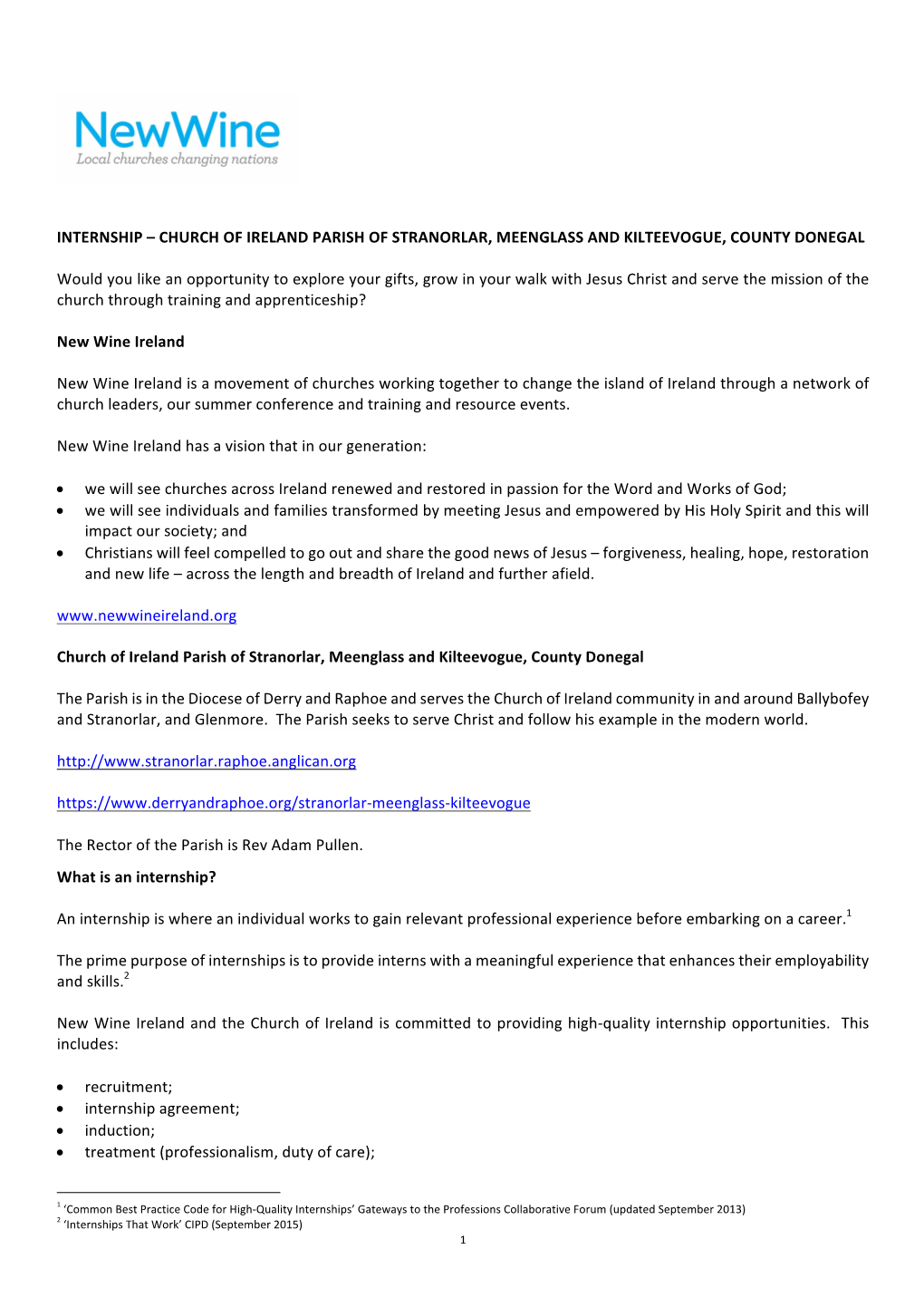 INTERNSHIP – CHURCH of IRELAND PARISH of STRANORLAR, MEENGLASS and KILTEEVOGUE, COUNTY DONEGAL Would You Like an Opportunity