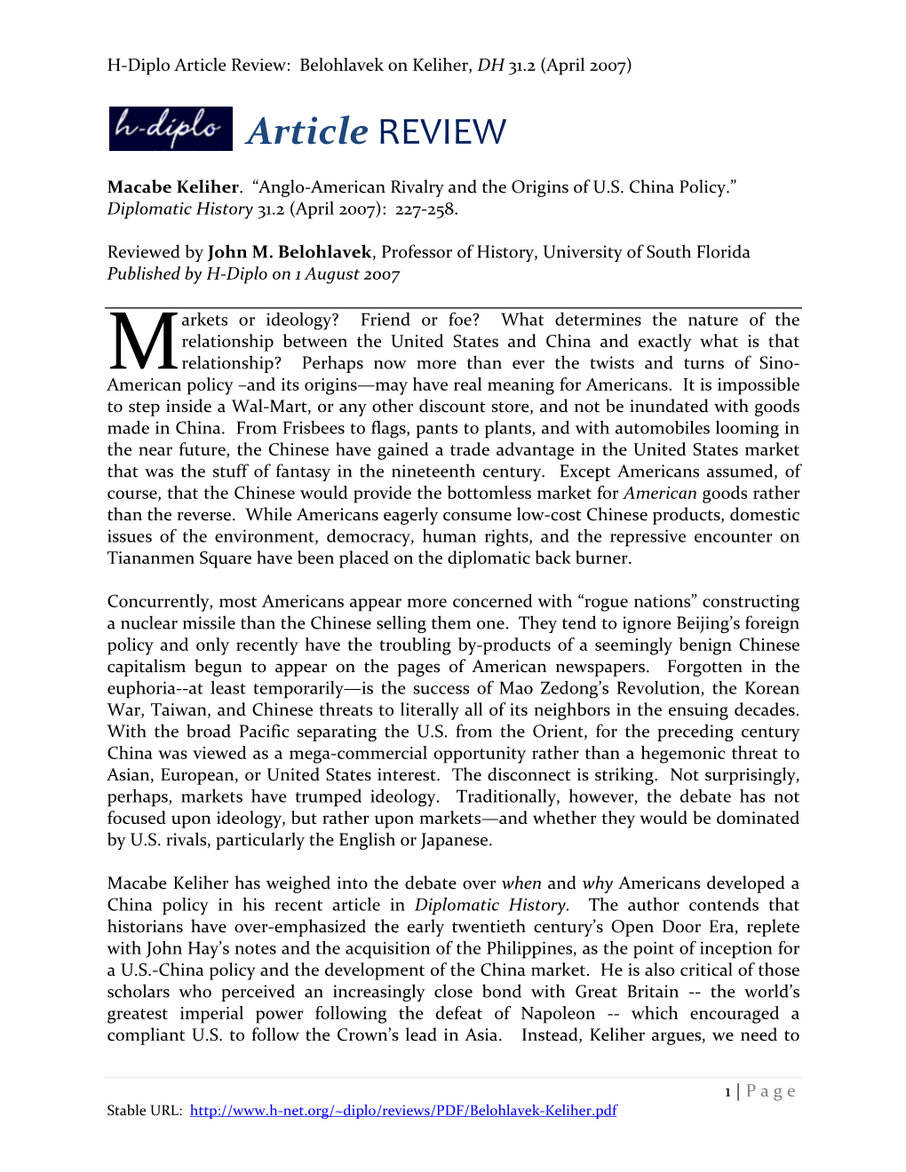 H-Diplo Article Review: Belohlavek on Keliher, DH 31.2 (April 2007)