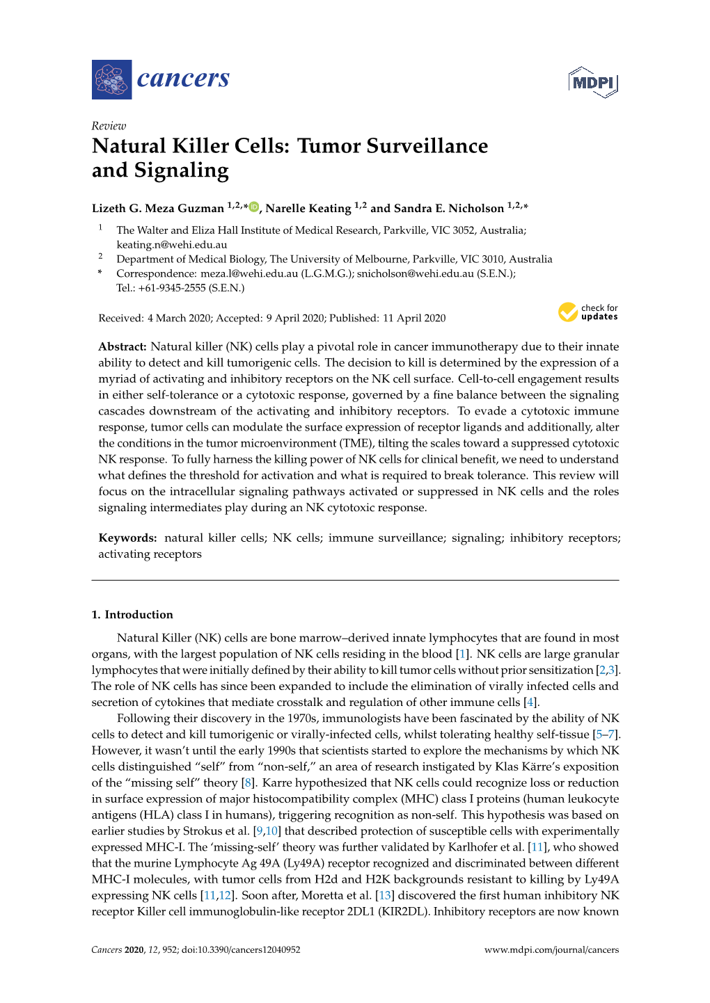 Natural Killer Cells: Tumor Surveillance and Signaling