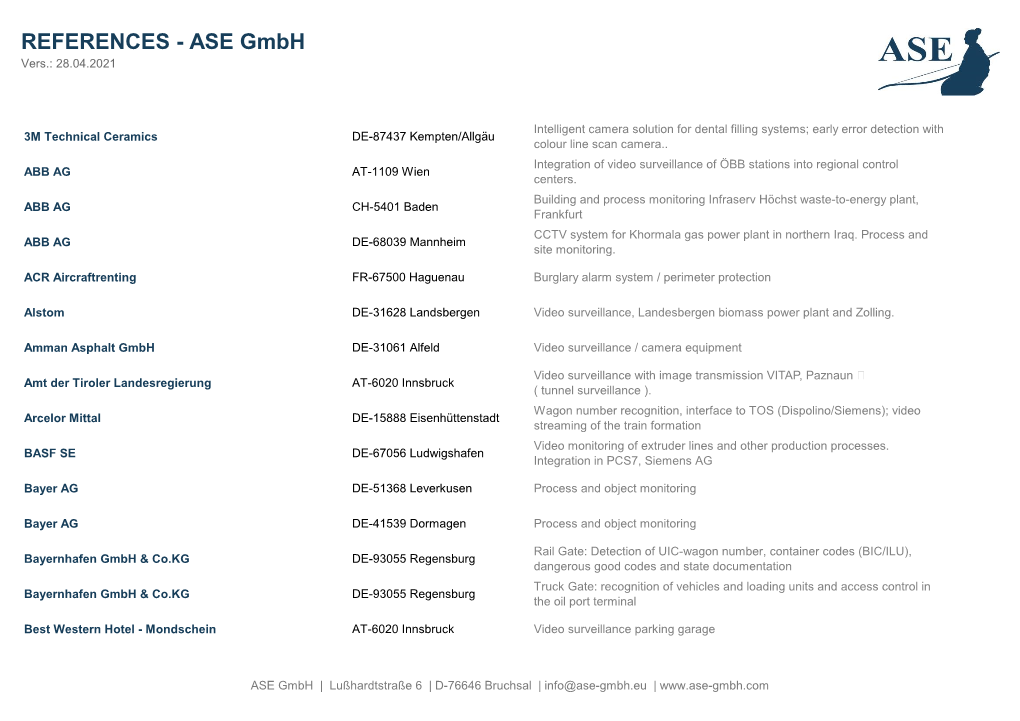 REFERENCES - ASE Gmbh Vers.: 28.04.2021