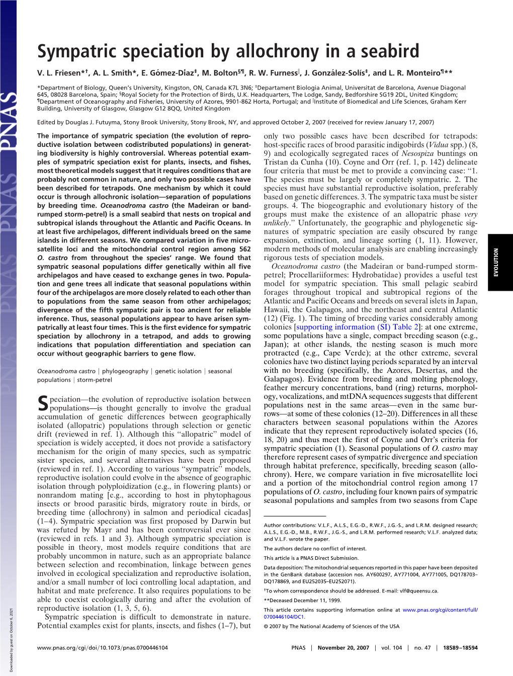 Sympatric Speciation by Allochrony in a Seabird