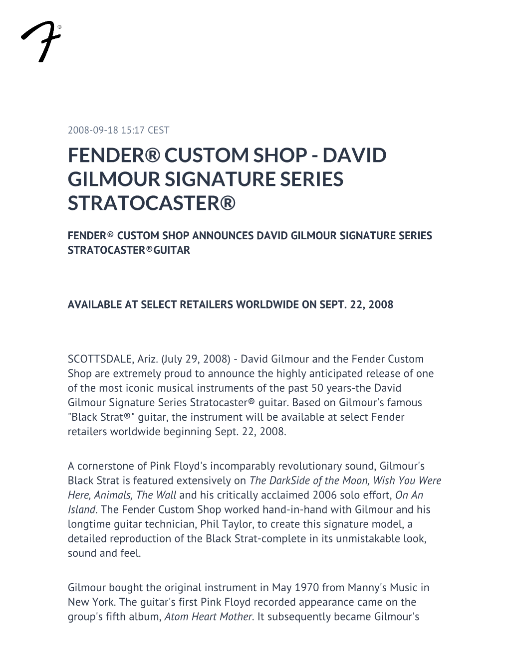 Fender® Custom Shop - David Gilmour Signature Series Stratocaster®