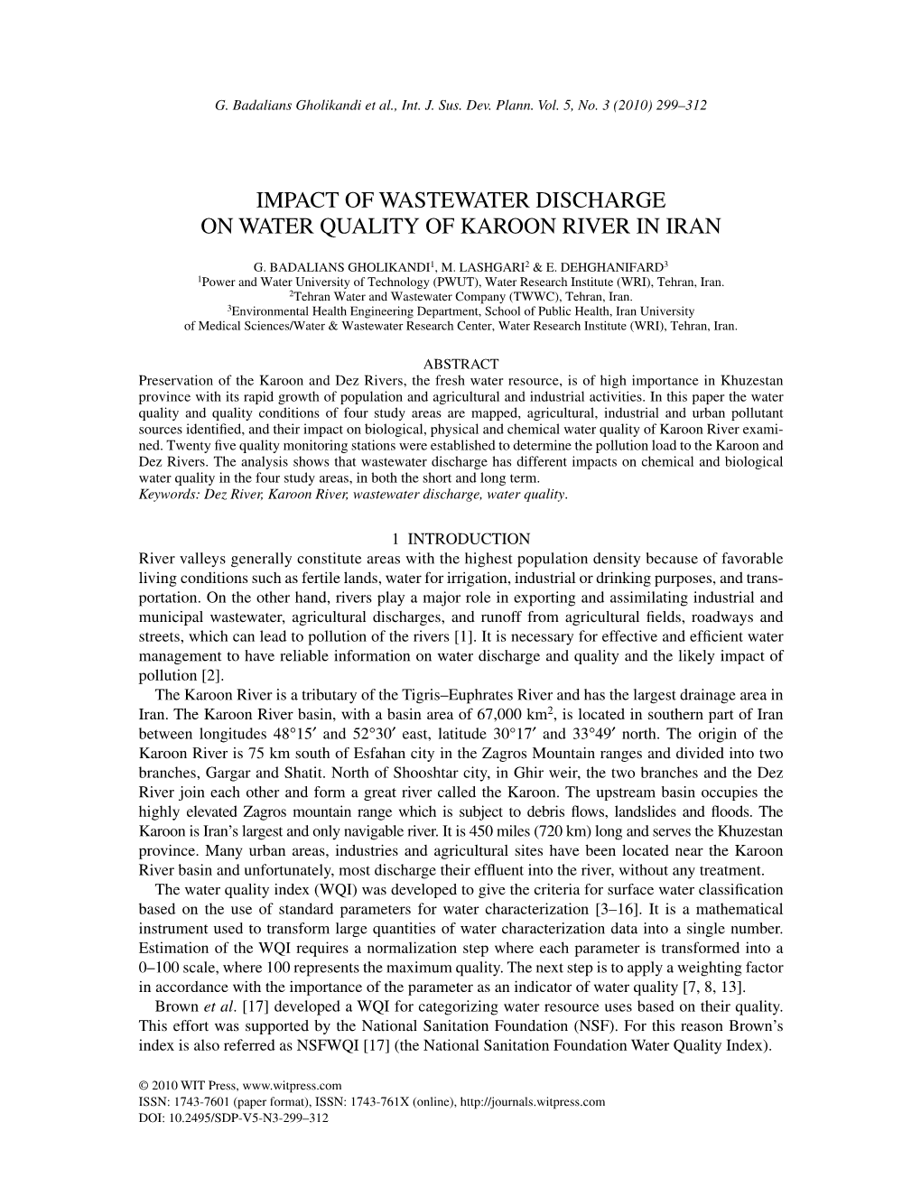 Impact of Wastewater Discharge on Water Quality of Karoon River in Iran