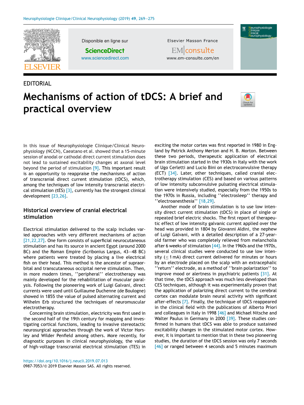 Mechanisms of Action of Tdcs: a Brief and Practical Overview 271