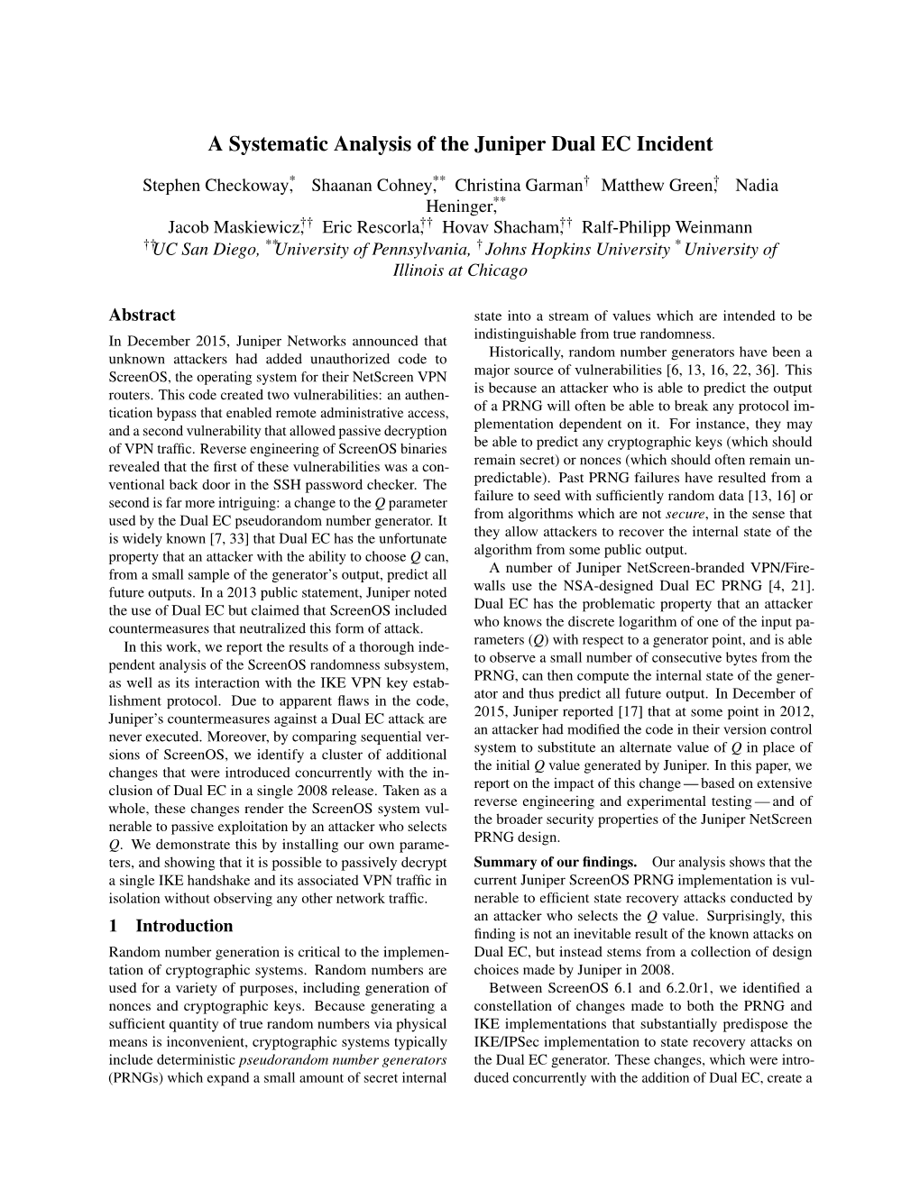 A Systematic Analysis of the Juniper Dual EC Incident