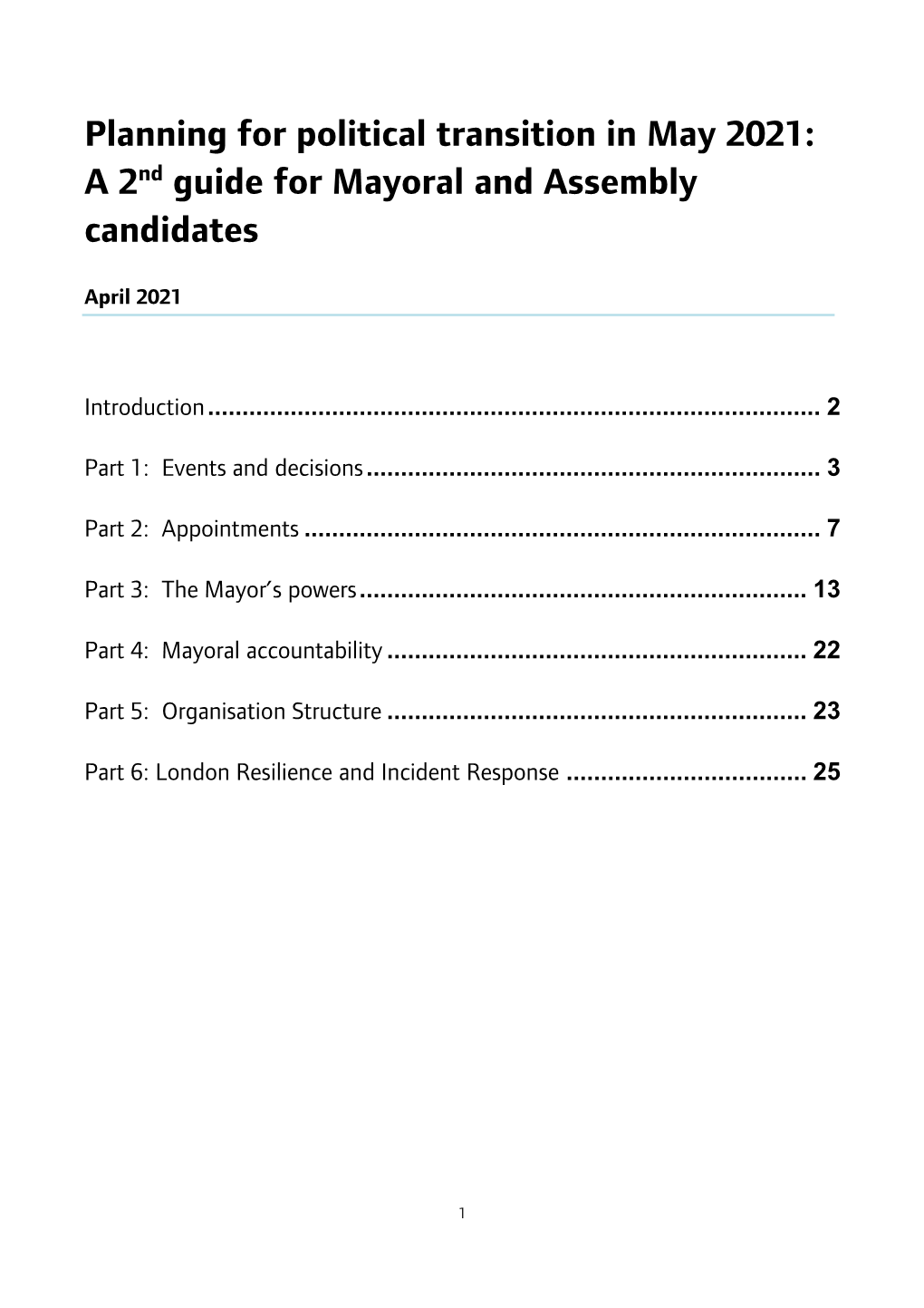 Planning for Political Transition in May 2021: a 2Nd Guide for Mayoral and Assembly Candidates