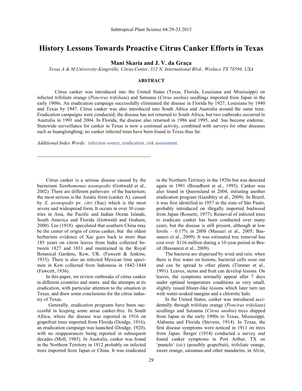 History Lessons Towards Proactive Citrus Canker Efforts in Texas