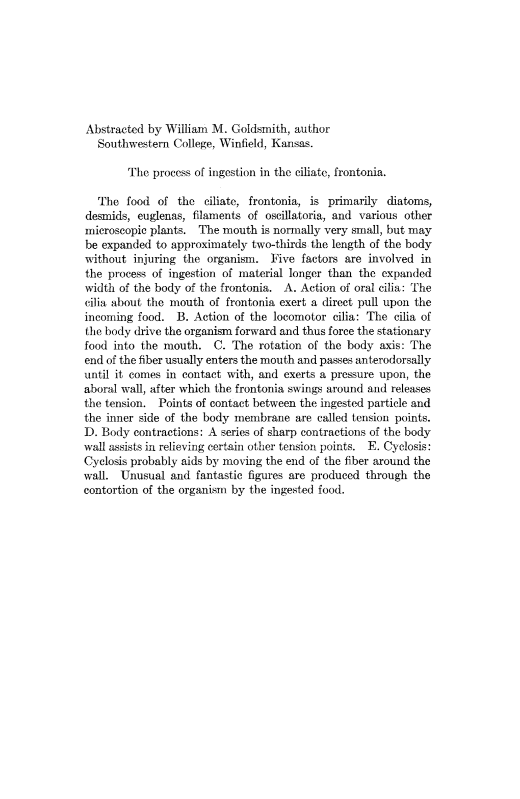 The Process of Ingestion in the Ciliate, Frontonia