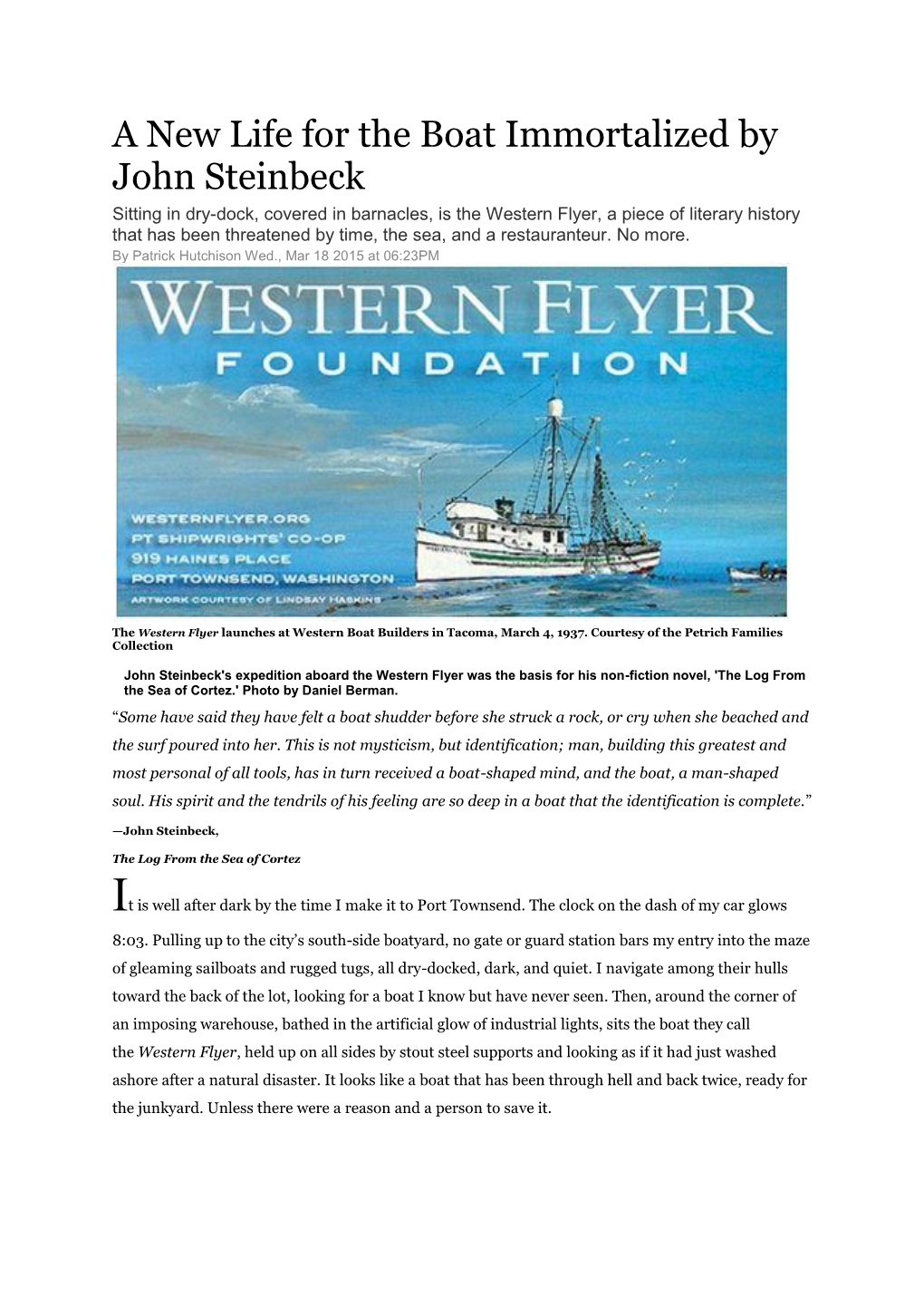 Press Here for Link to "Western Flyer" Article