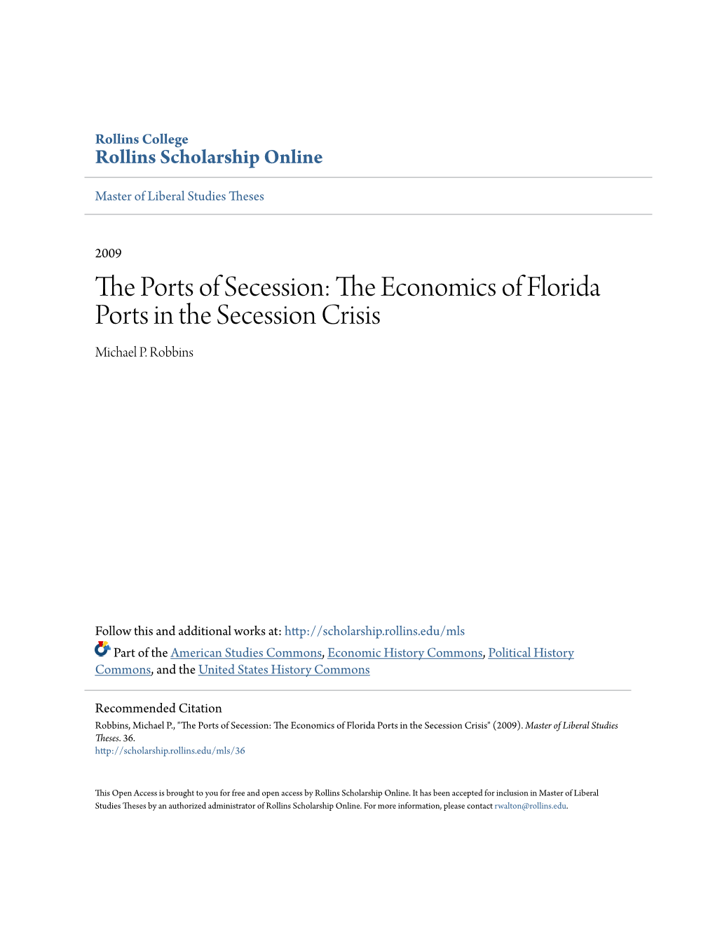 The Economics of Florida Ports in the Secession Crisis