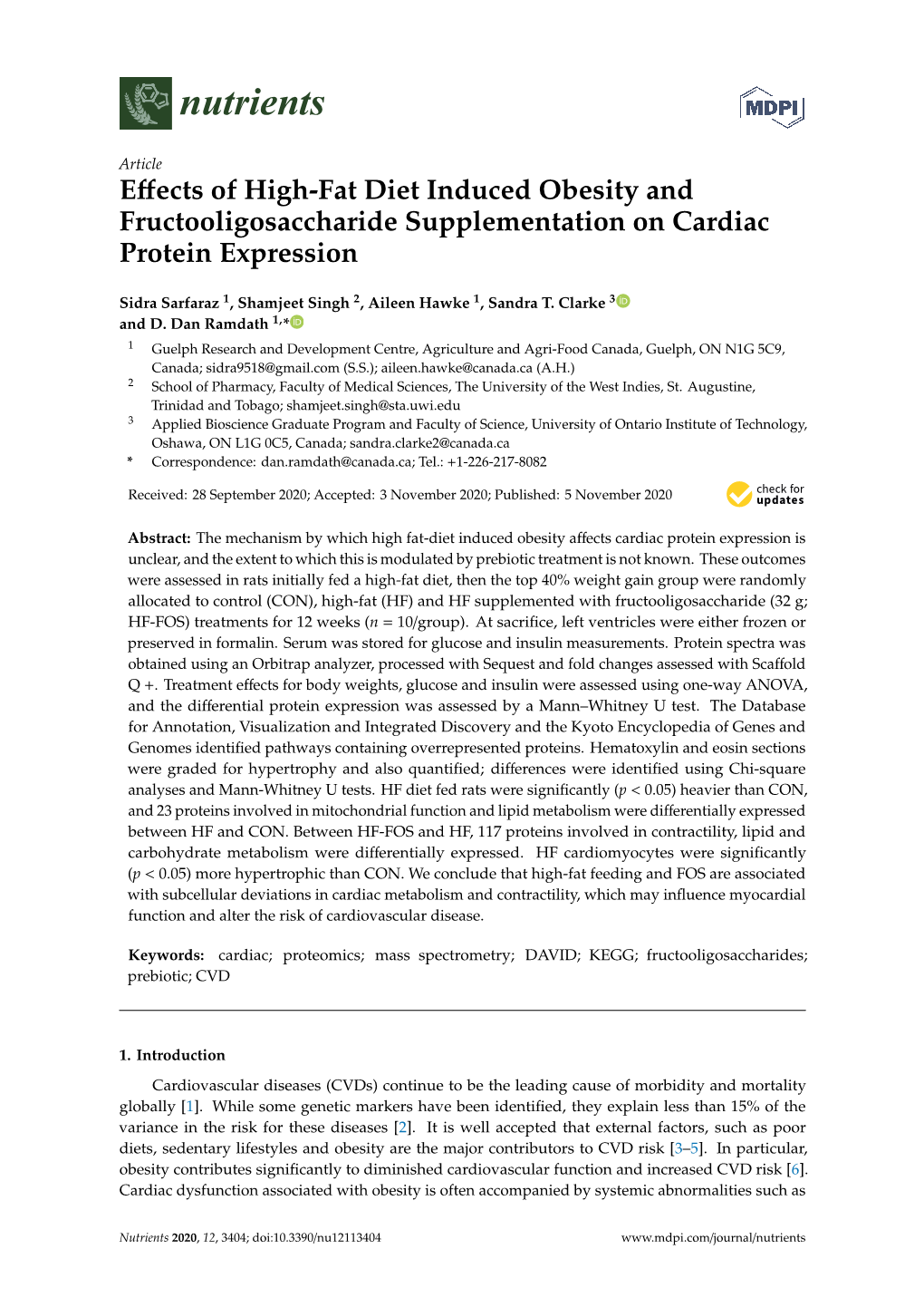 Effects of High-Fat Diet Induced Obesity and Fructooligosaccharide