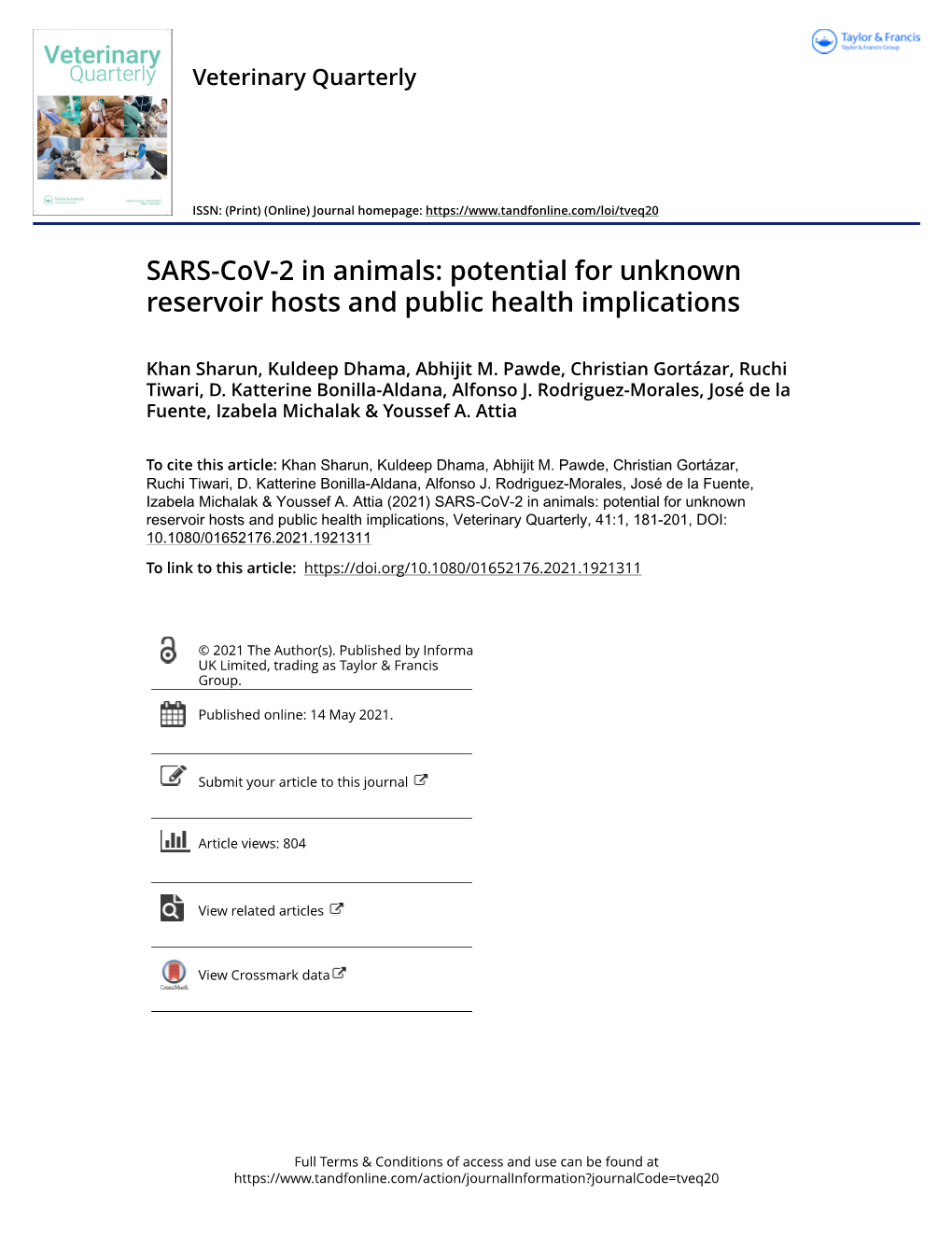 SARS-Cov-2 in Animals: Potential for Unknown Reservoir Hosts and Public Health Implications