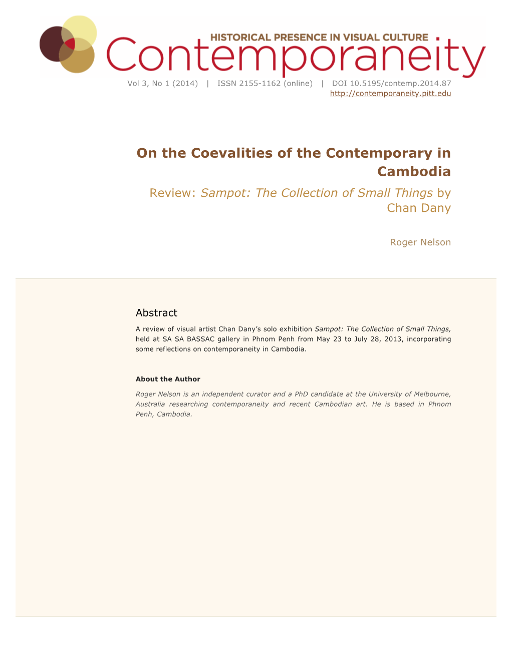 On the Coevalities of the Contemporary in Cambodia Review: Sampot: the Collection of Small Things by Chan Dany