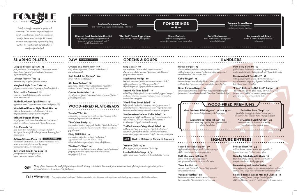 2019 Foxhole Fall-Winter Menu.Indd