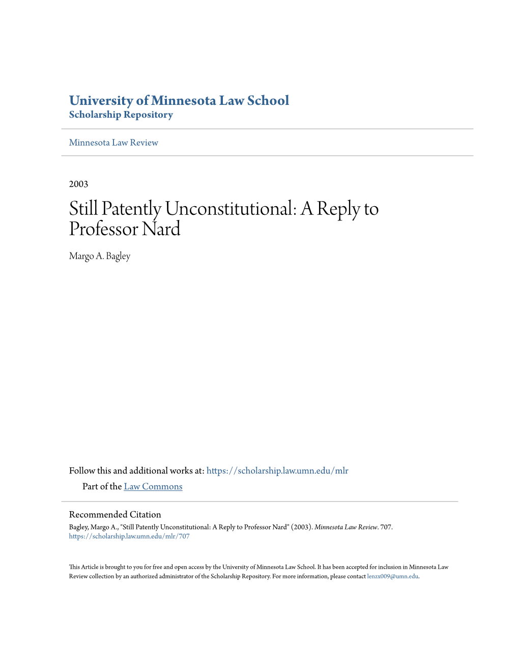 Still Patently Unconstitutional: a Reply to Professor Nard Margo A