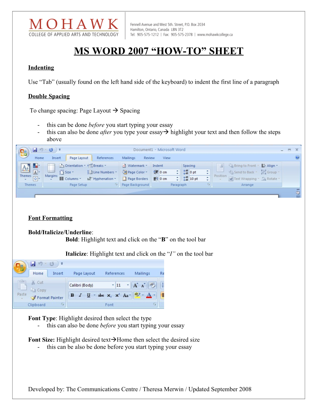 Ms Word How-To Sheet