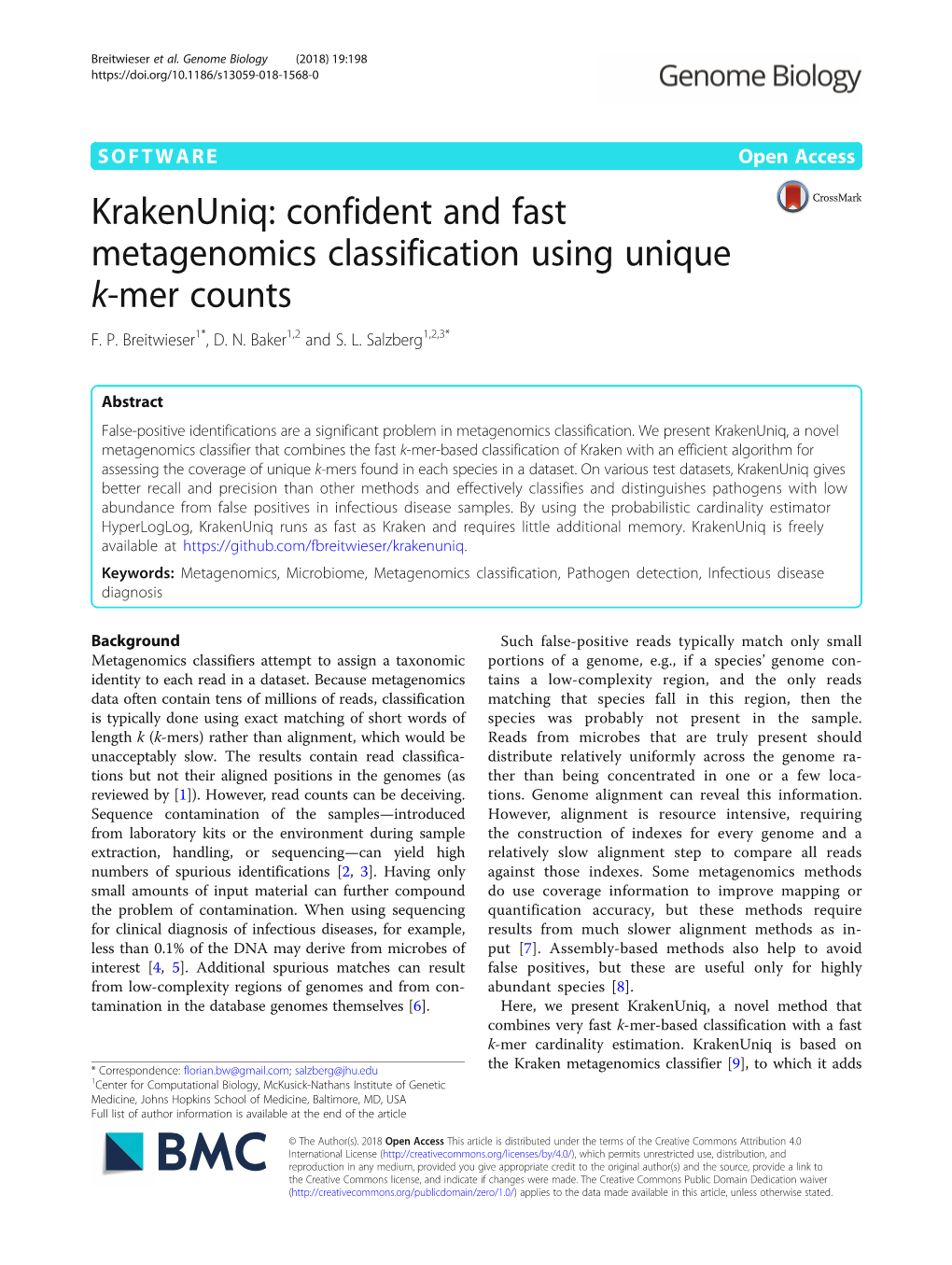 Confident and Fast Metagenomics Classification Using Unique K-Mer Counts F