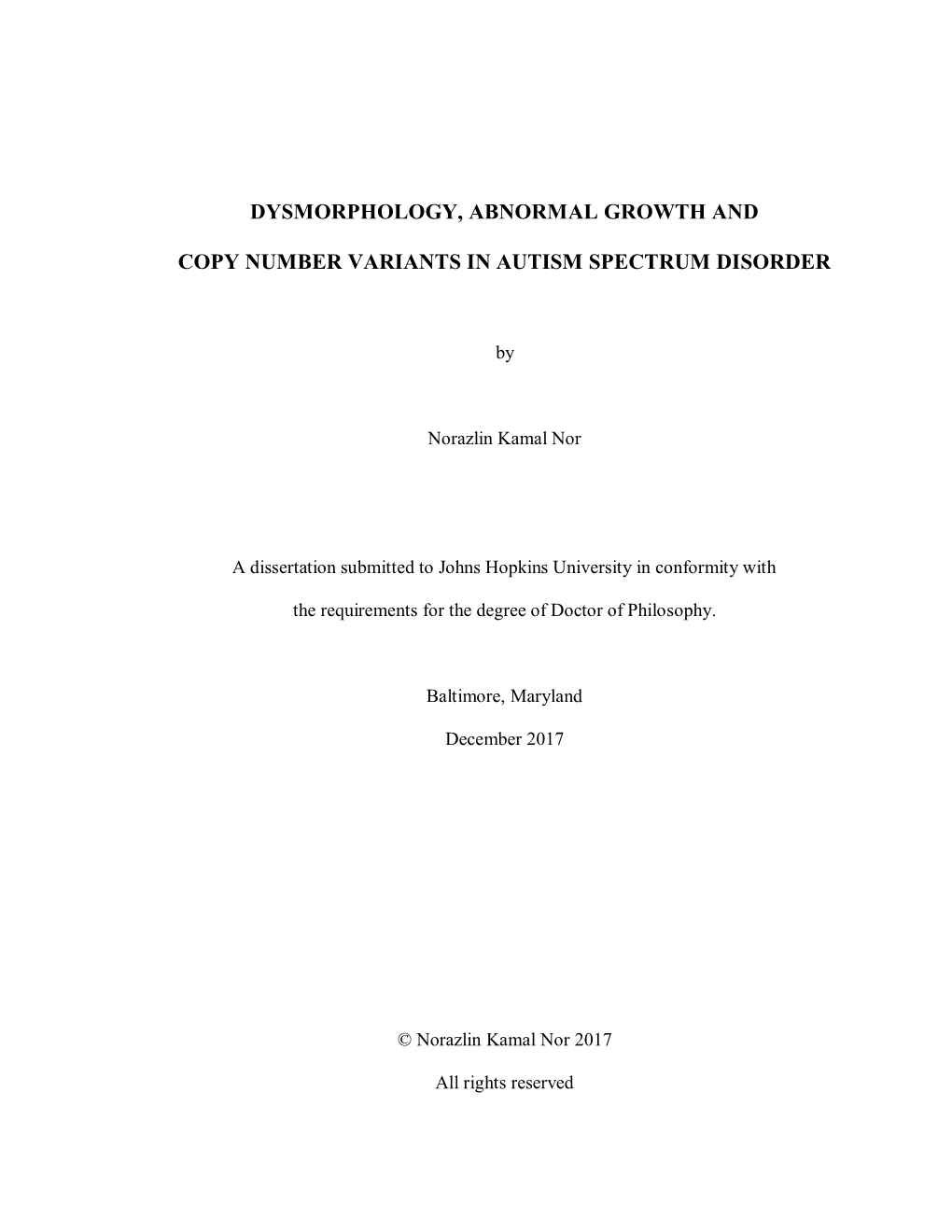 Dysmorphology, Abnormal Growth and Copy Number