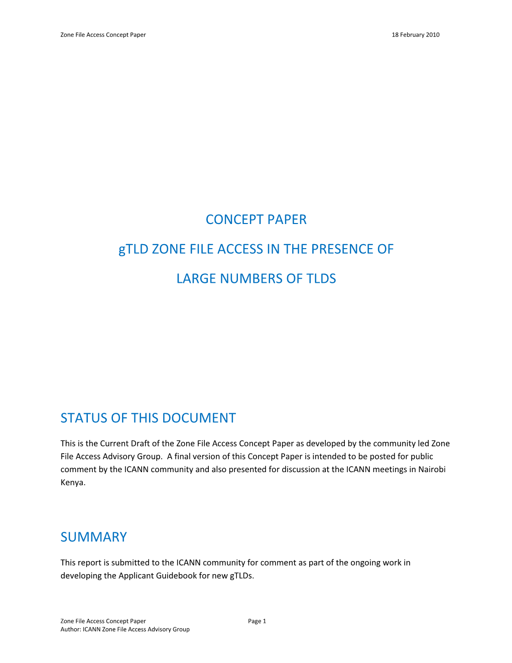 Zone File Access Concept Paper 18 February 2010