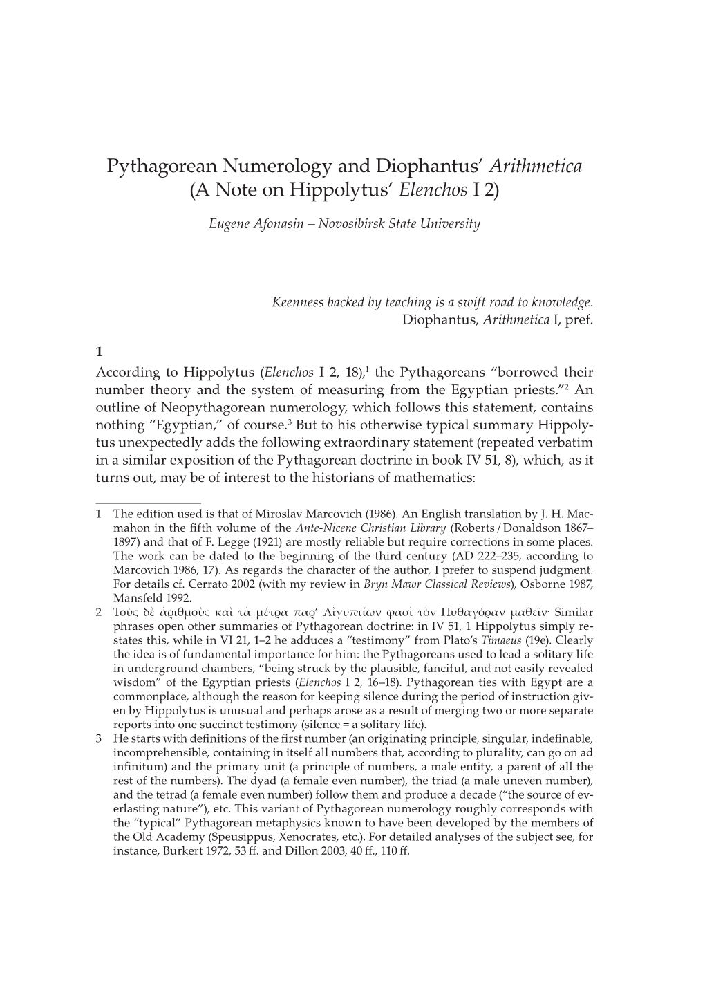 Pythagorean Numerology and Diophantus' Arithmetica (A Note On