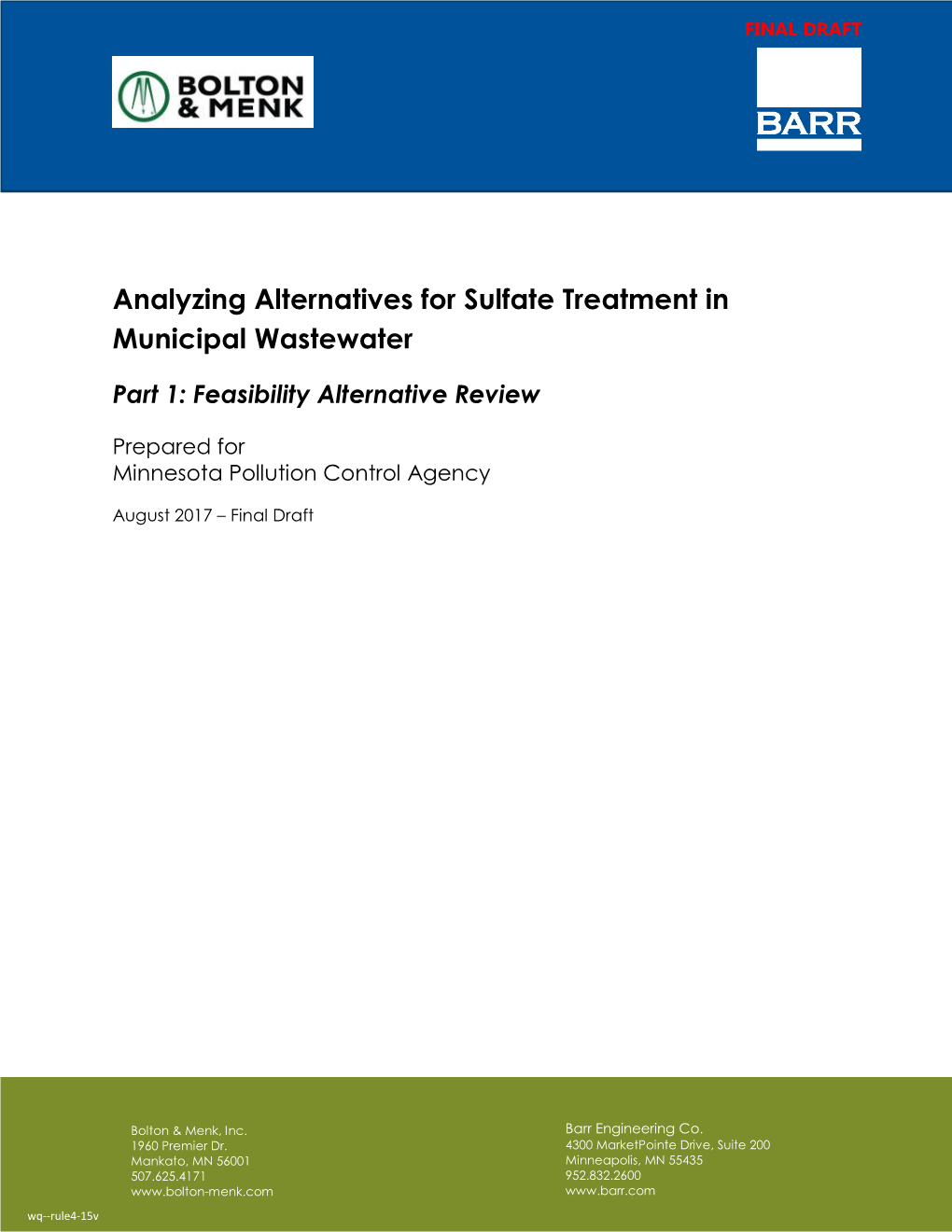 Analyzing Alternatives for Sulfate Treatment in Municipal Wastewater