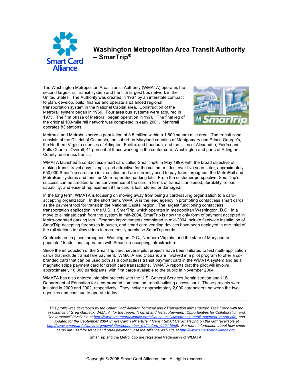 Washington Metropolitan Area Transit Authority – Smartrip