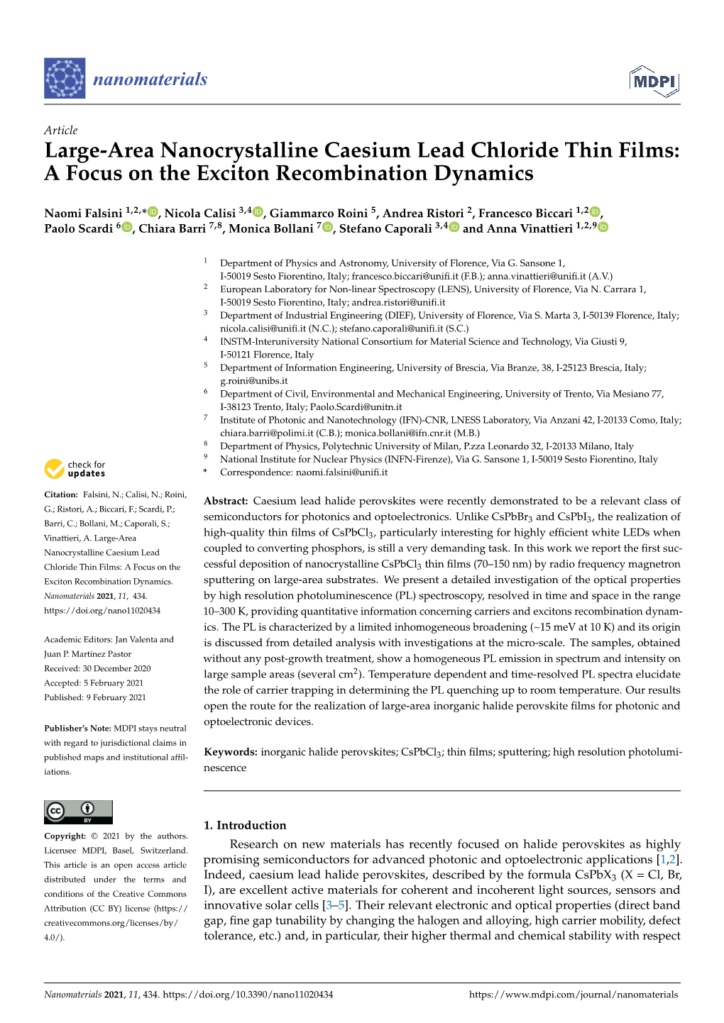 Large-Area Nanocrystalline Caesium Lead Chloride Thin Films: a Focus on the Exciton Recombination Dynamics