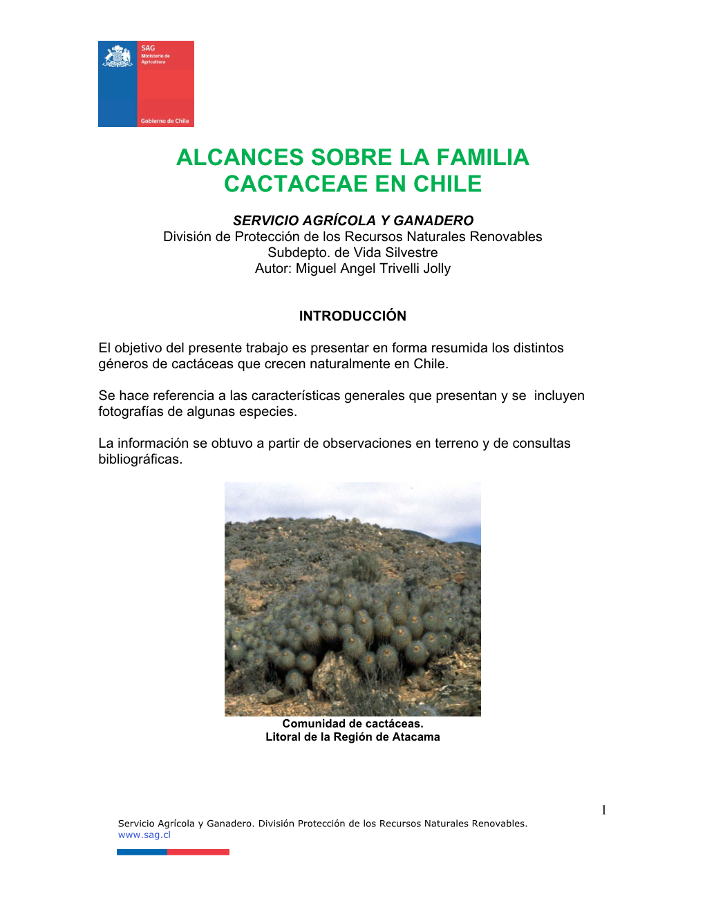 Alcances Sobre La Familia Cactaceae En Chile