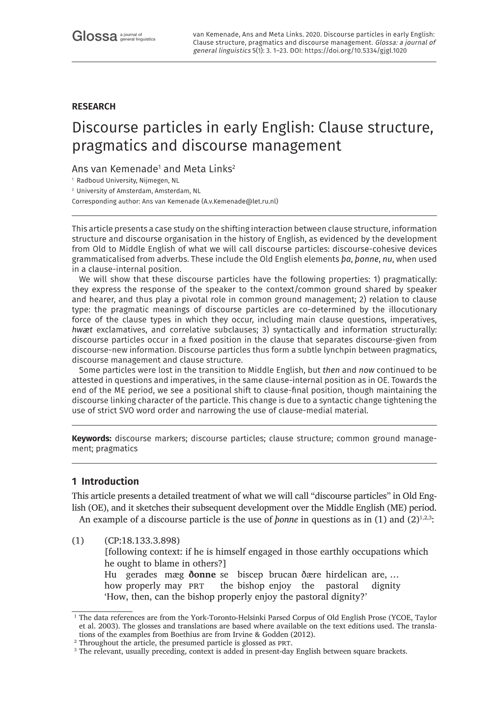 Clause Structure, Pragmatics and Discourse Management