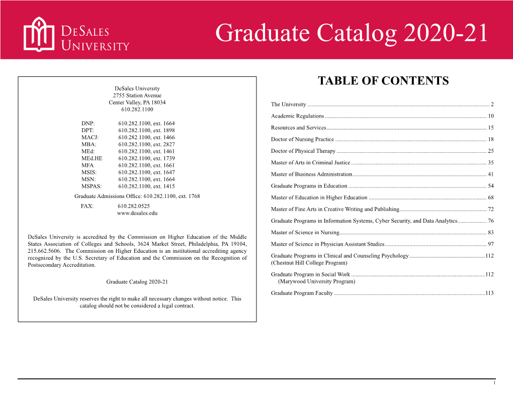 Graduate Catalog 2020-21