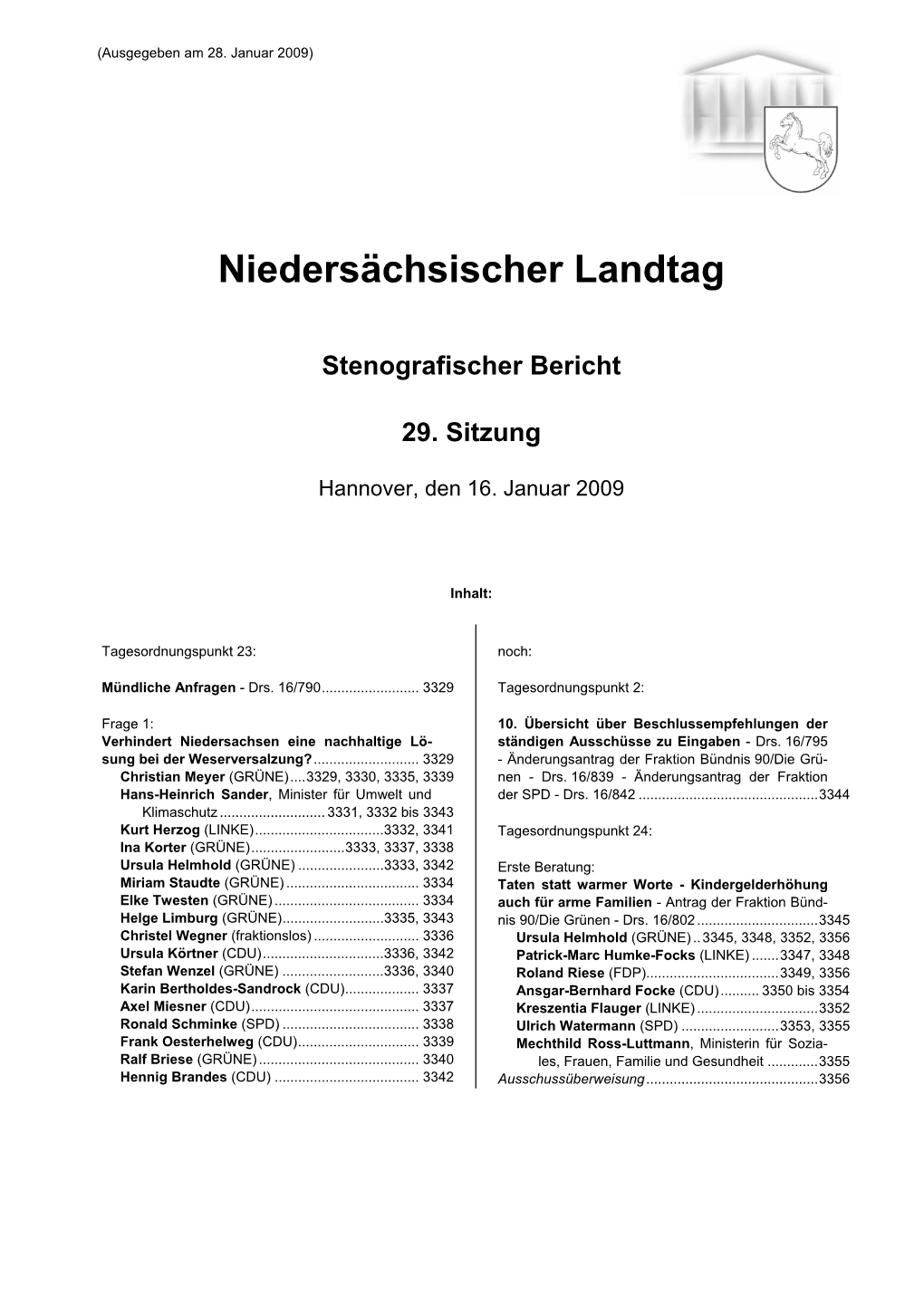 Stenografischer Bericht 29. Sitzung